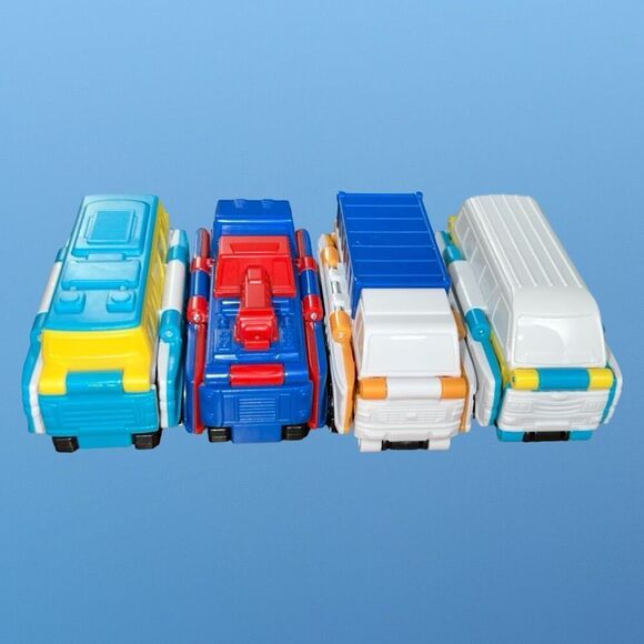 Lot of 4 Auby Transforming Changing Plastic Car Toy Vehicles 3” B7 - Picture 1 of 4